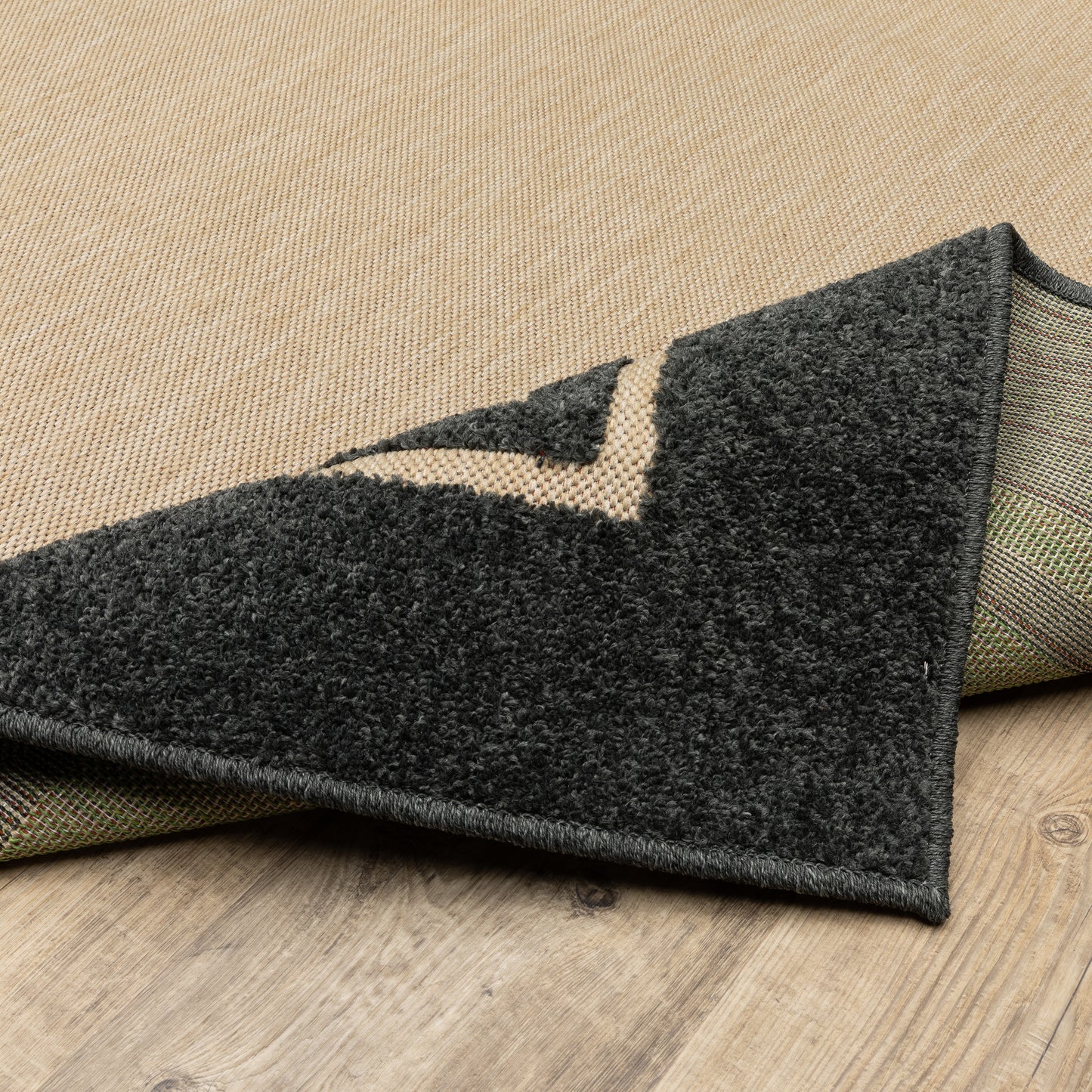 Cayman Outdoor Sand/ Charcoal Border Mixed Pile Rug