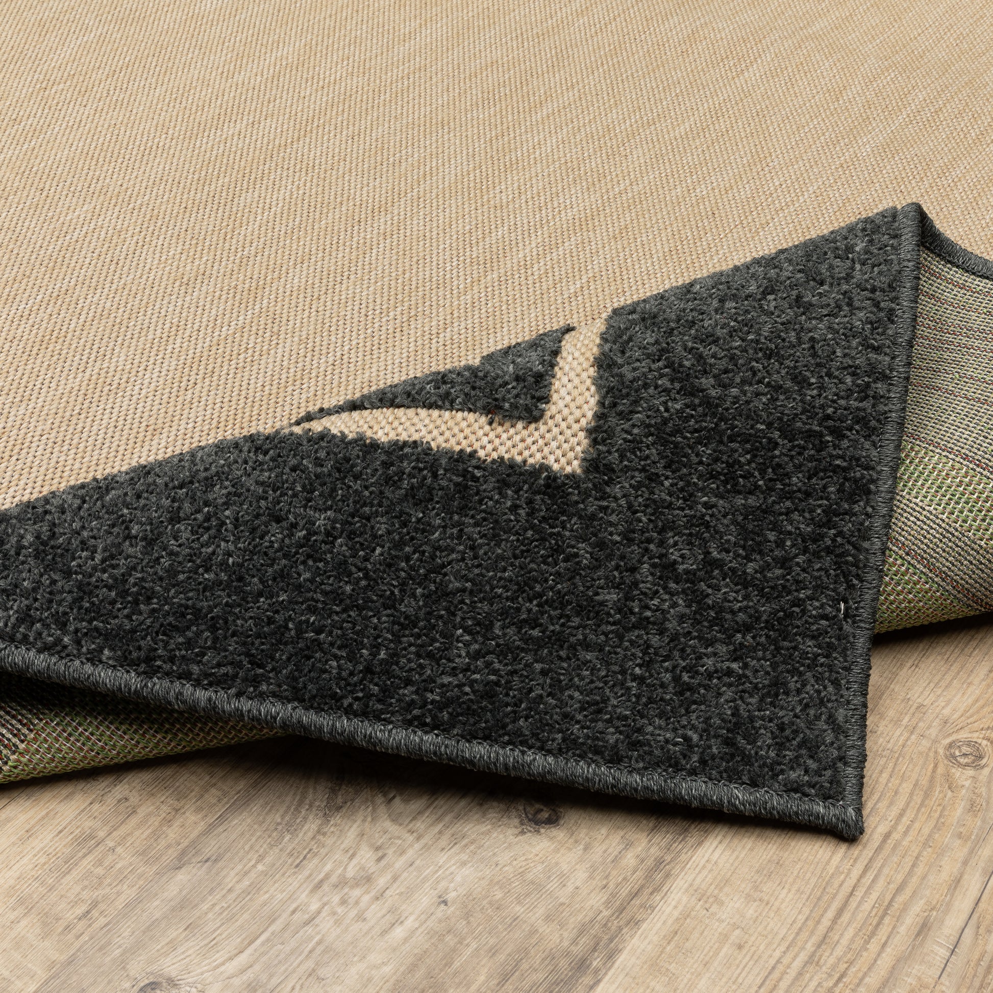 Cayman Outdoor Sand/ Charcoal Border Mixed Pile Rug