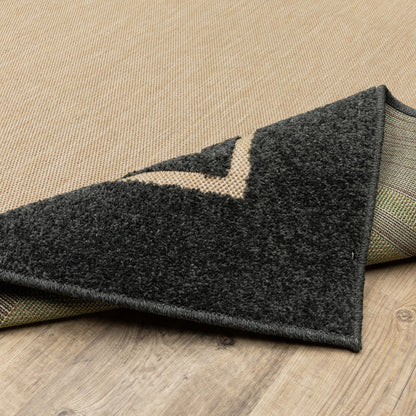 Cayman Outdoor Sand/ Charcoal Border Mixed Pile Rug