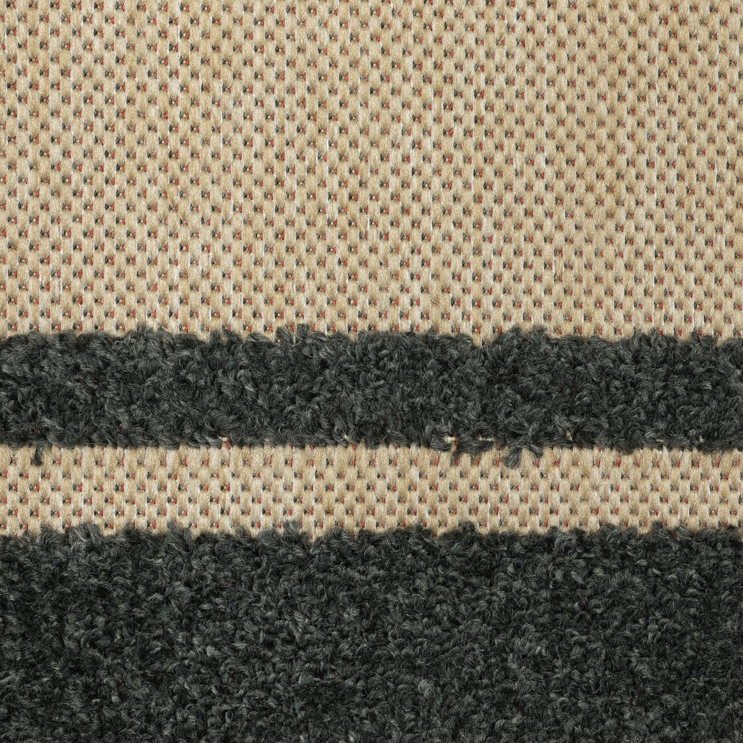 Cayman Outdoor Sand/ Charcoal Border Mixed Pile Rug