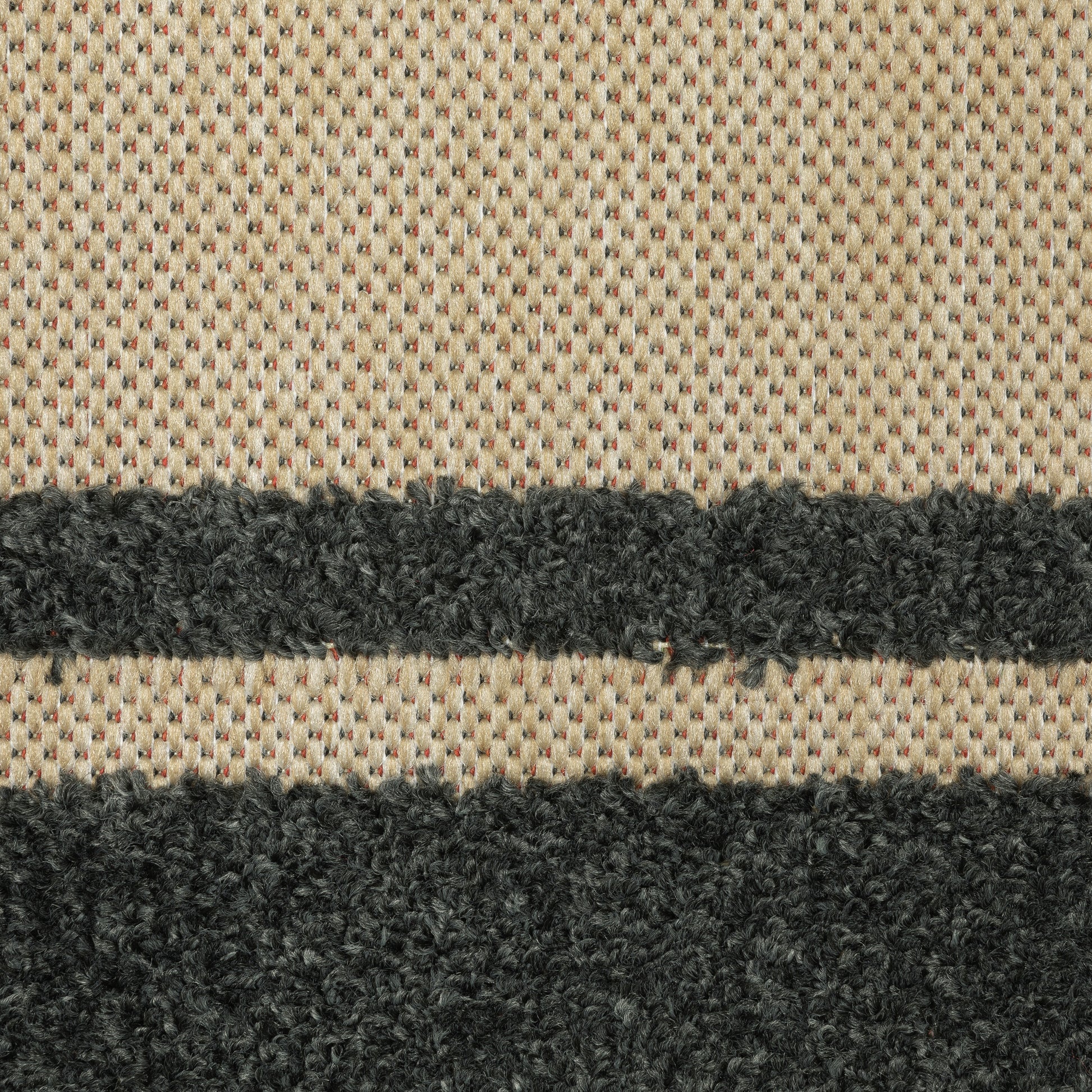 Cayman Outdoor Sand/ Charcoal Border Mixed Pile Rug