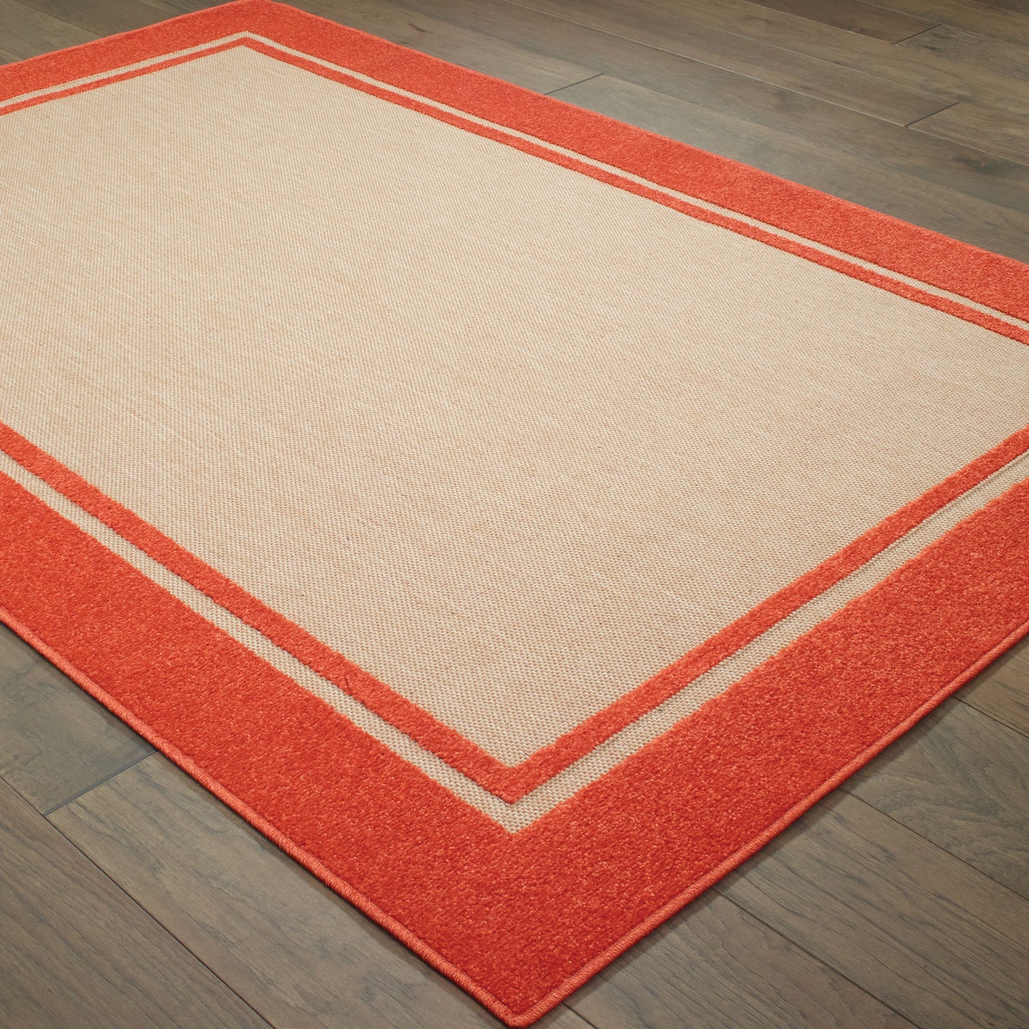 Cayman Outdoor Sand/ Orange Border Mixed Pile Rug