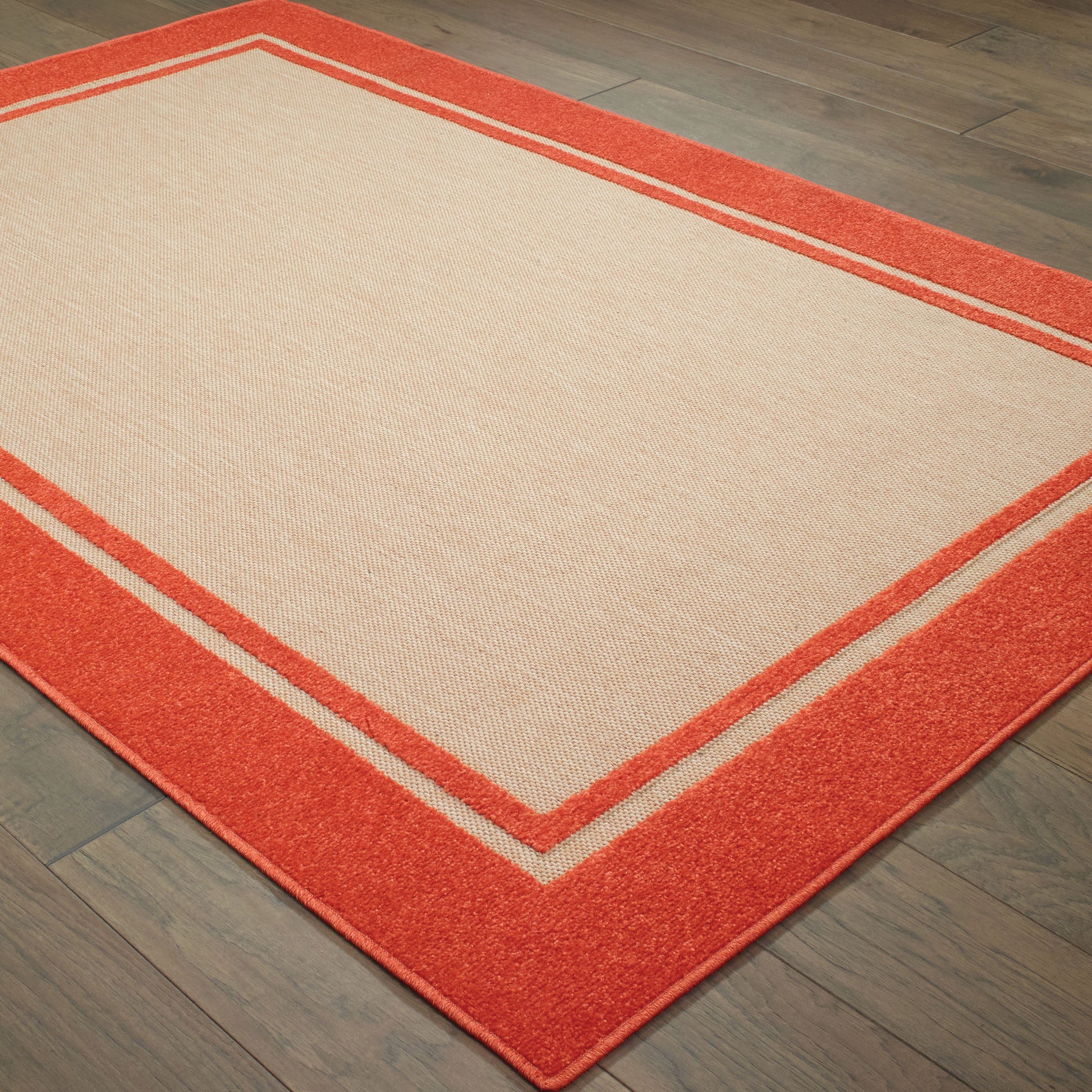 Cayman Outdoor Sand/ Orange Border Mixed Pile Rug