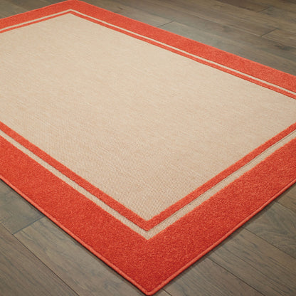 Cayman Outdoor Sand/ Orange Border Mixed Pile Rug