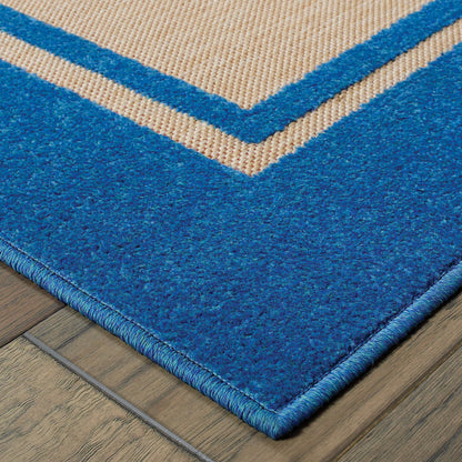 Cayman Outdoor Sand/ Blue Border Mixed Pile Rug