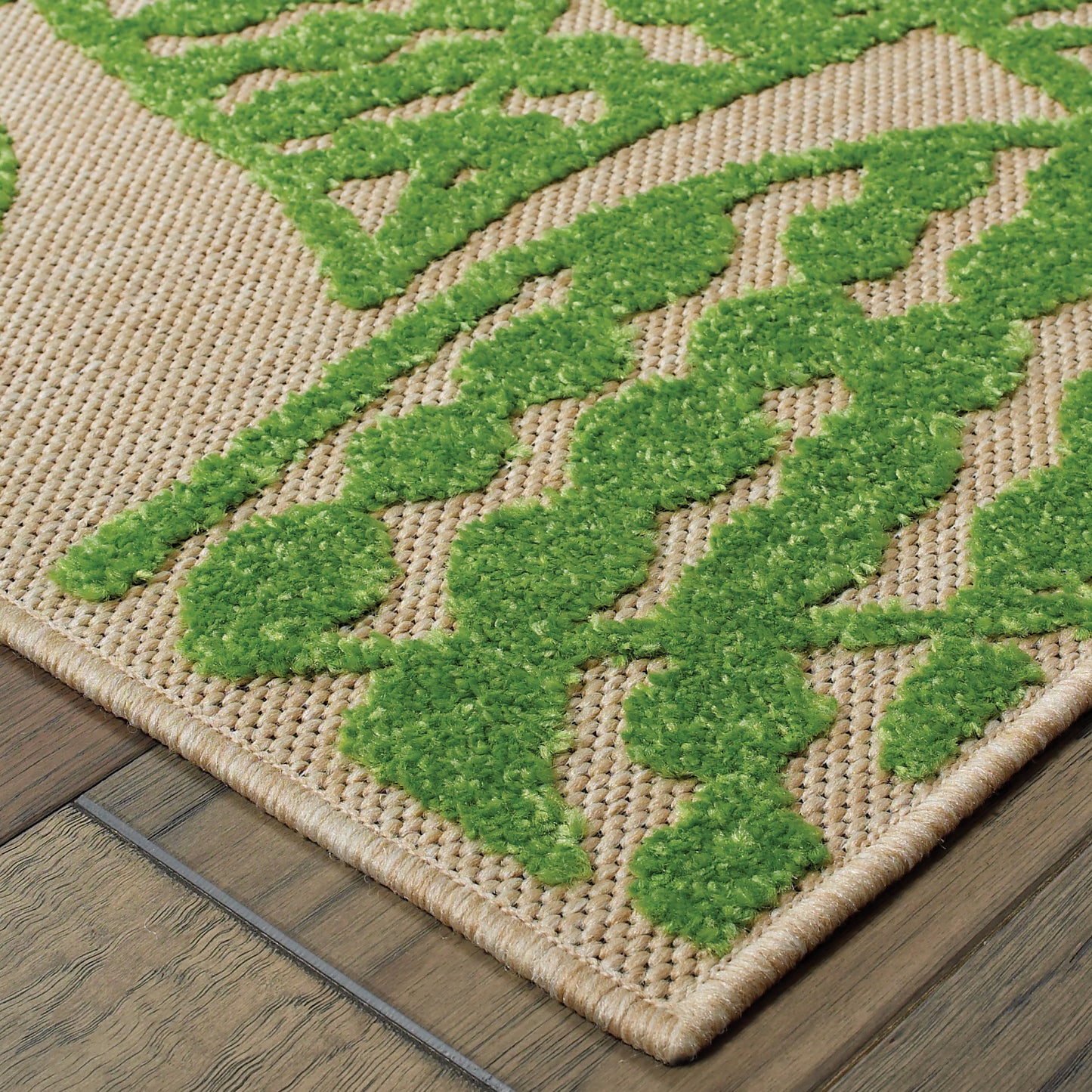 Cayman Botanical Sand/ Green Outdoor Mixed Pile Rug