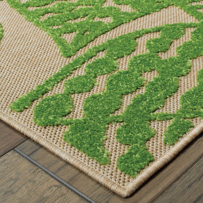 Cayman Botanical Sand/ Green Outdoor Mixed Pile Rug