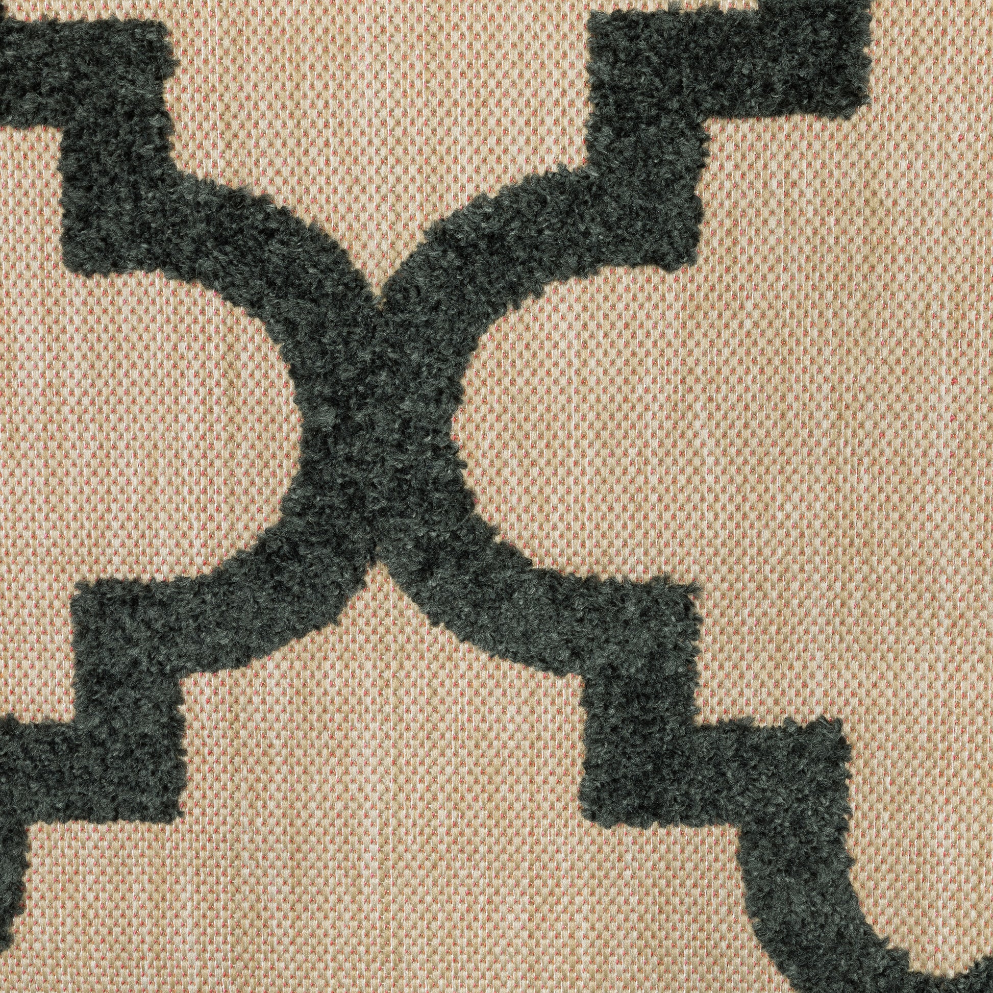 Cayman Lattice Sand/ Charcoal Outdoor Mixed Pile Rug