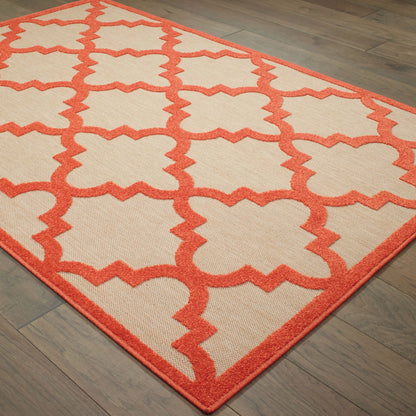 Cayman Lattice Sand/ Orange Outdoor Mixed Pile Rug