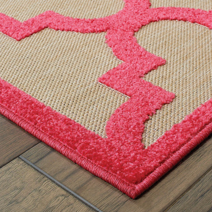 Cayman Lattice Sand/ Pink Outdoor Mixed Pile Rug