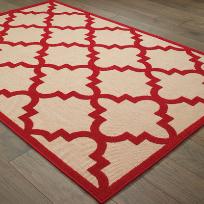 Cayman Lattice Sand/ Red Outdoor Mixed Pile Rug