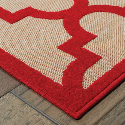 Cayman Lattice Sand/ Red Outdoor Mixed Pile Rug