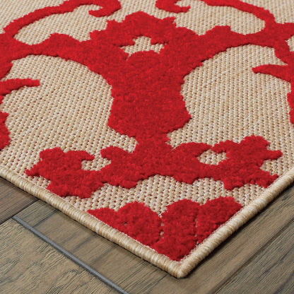 Cayman Medallion Sand/ Red Outdoor Mixed Pile Rug