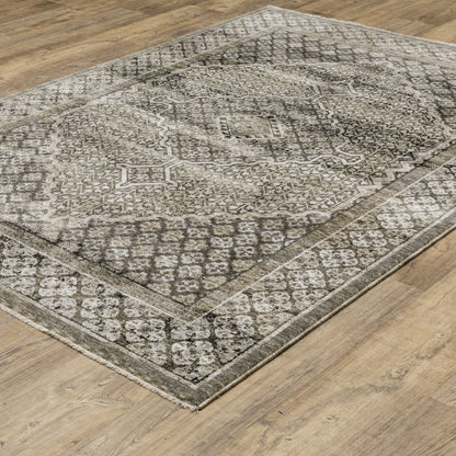 Chamberlain Medallion Grey/ Beige Distressed Cut Pile Rug