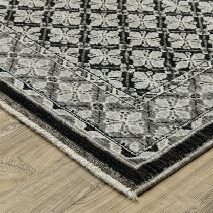 Chamberlain Medallion Black/ Grey Geometric Cut Pile Rug