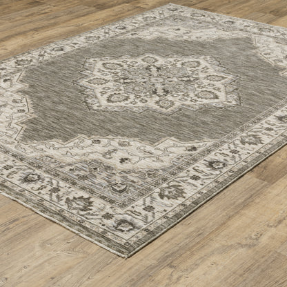 Chamberlain Medallion Grey/ Beige Distressed Cut Pile Rug