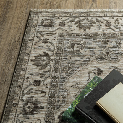 Chamberlain Medallion Grey/ Beige Distressed Cut Pile Rug