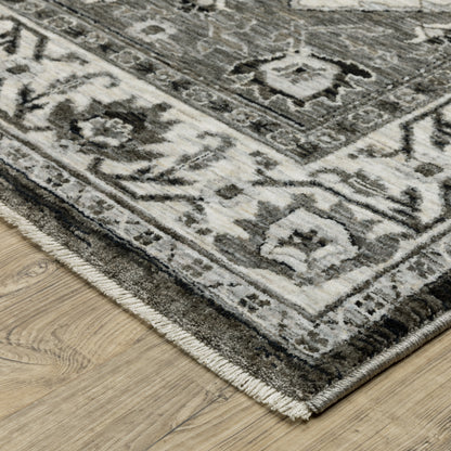 Chamberlain Medallion Charcoal/ Ivory Distressed Cut Pile Rug
