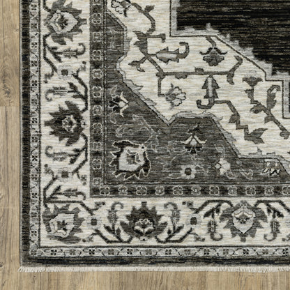 Chamberlain Medallion Charcoal/ Ivory Distressed Cut Pile Rug