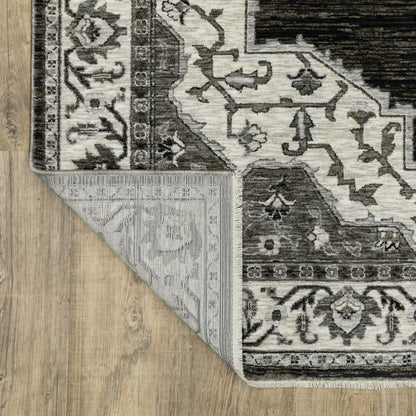Chamberlain Medallion Charcoal/ Ivory Distressed Cut Pile Rug