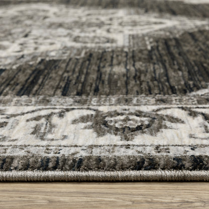 Chamberlain Medallion Charcoal/ Ivory Distressed Cut Pile Rug