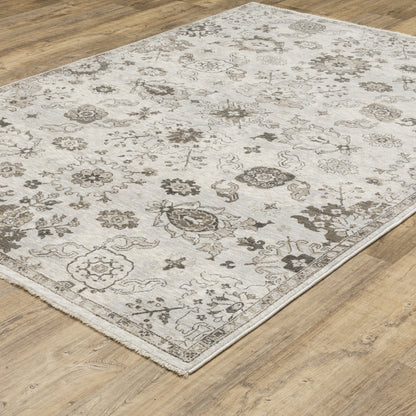 Chamberlain Distressed Ivory/ Grey Floral Cut Pile Rug