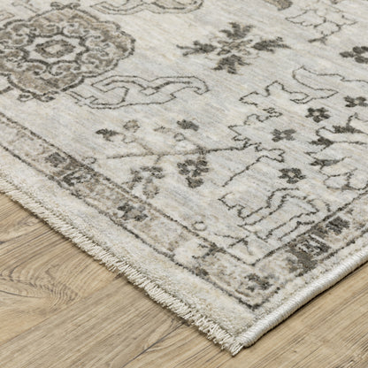 Chamberlain Distressed Ivory/ Grey Floral Cut Pile Rug