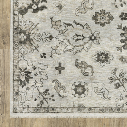 Chamberlain Distressed Ivory/ Grey Floral Cut Pile Rug