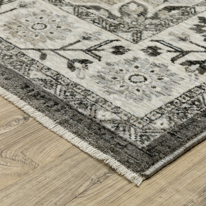 Chamberlain Medallion Grey/ Beige Distressed Cut Pile Rug