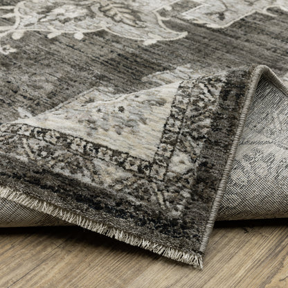 Chamberlain Medallion Grey/ Beige Distressed Cut Pile Rug