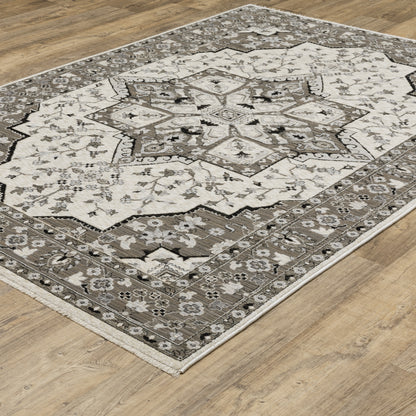 Chamberlain Medallion Ivory/ Grey Floral Cut Pile Rug