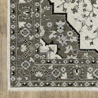 Chamberlain Medallion Ivory/ Grey Floral Cut Pile Rug
