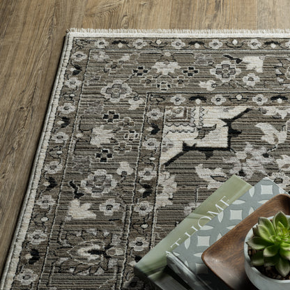 Chamberlain Medallion Ivory/ Grey Floral Cut Pile Rug