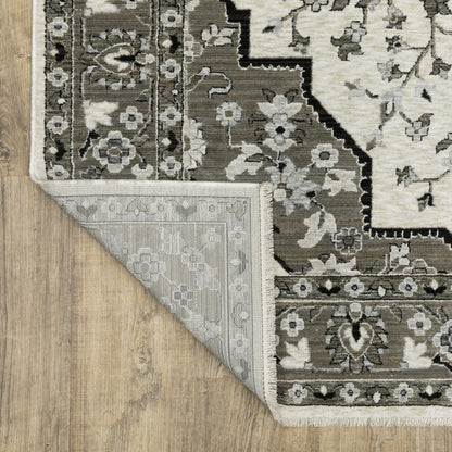 Chamberlain Medallion Ivory/ Grey Floral Cut Pile Rug