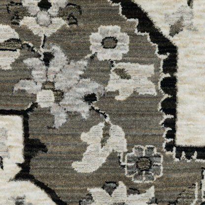 Chamberlain Medallion Ivory/ Grey Floral Cut Pile Rug