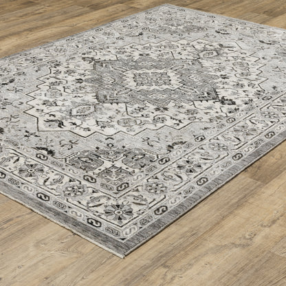 Chamberlain Medallion Grey/ Grey Floral Cut Pile Rug