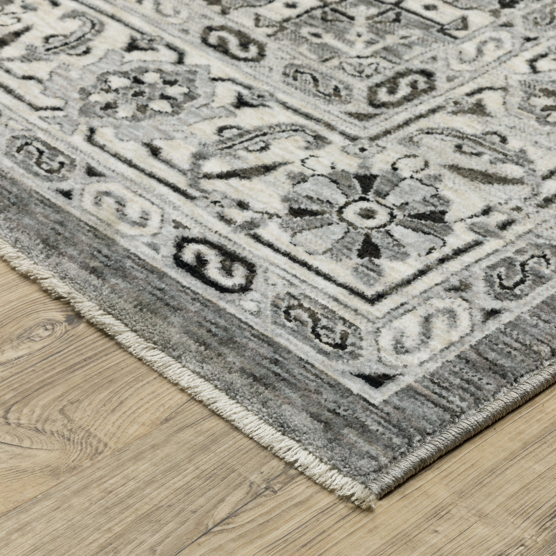 Chamberlain Medallion Grey/ Grey Floral Cut Pile Rug