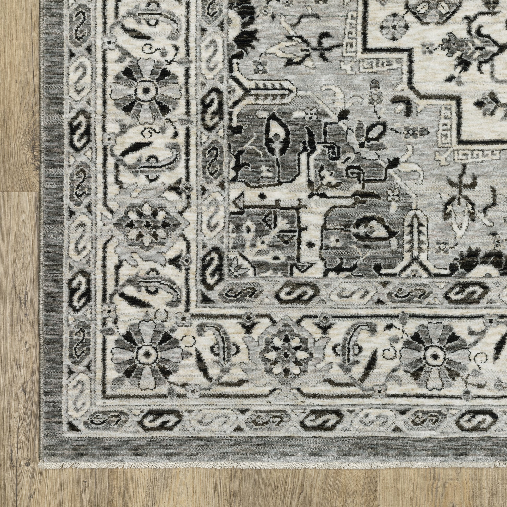 Chamberlain Medallion Grey/ Grey Floral Cut Pile Rug