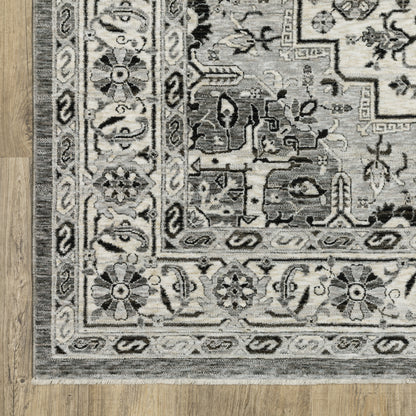 Chamberlain Medallion Grey/ Grey Floral Cut Pile Rug