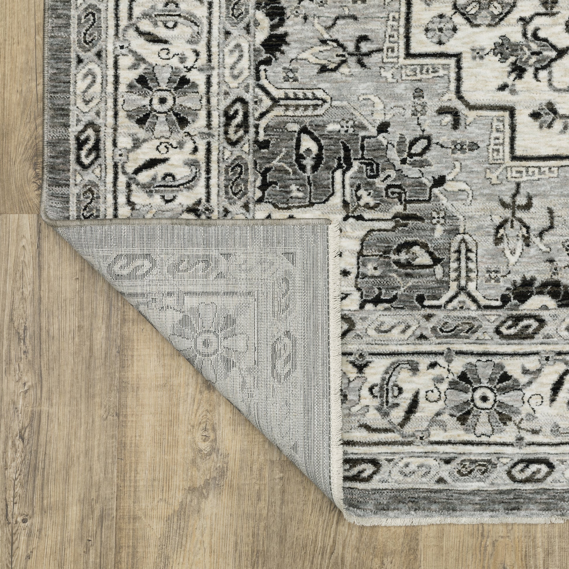 Chamberlain Medallion Grey/ Grey Floral Cut Pile Rug