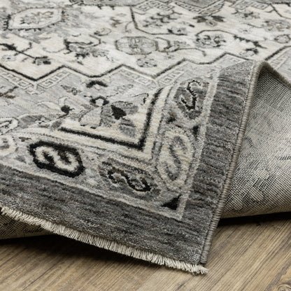 Chamberlain Medallion Grey/ Grey Floral Cut Pile Rug