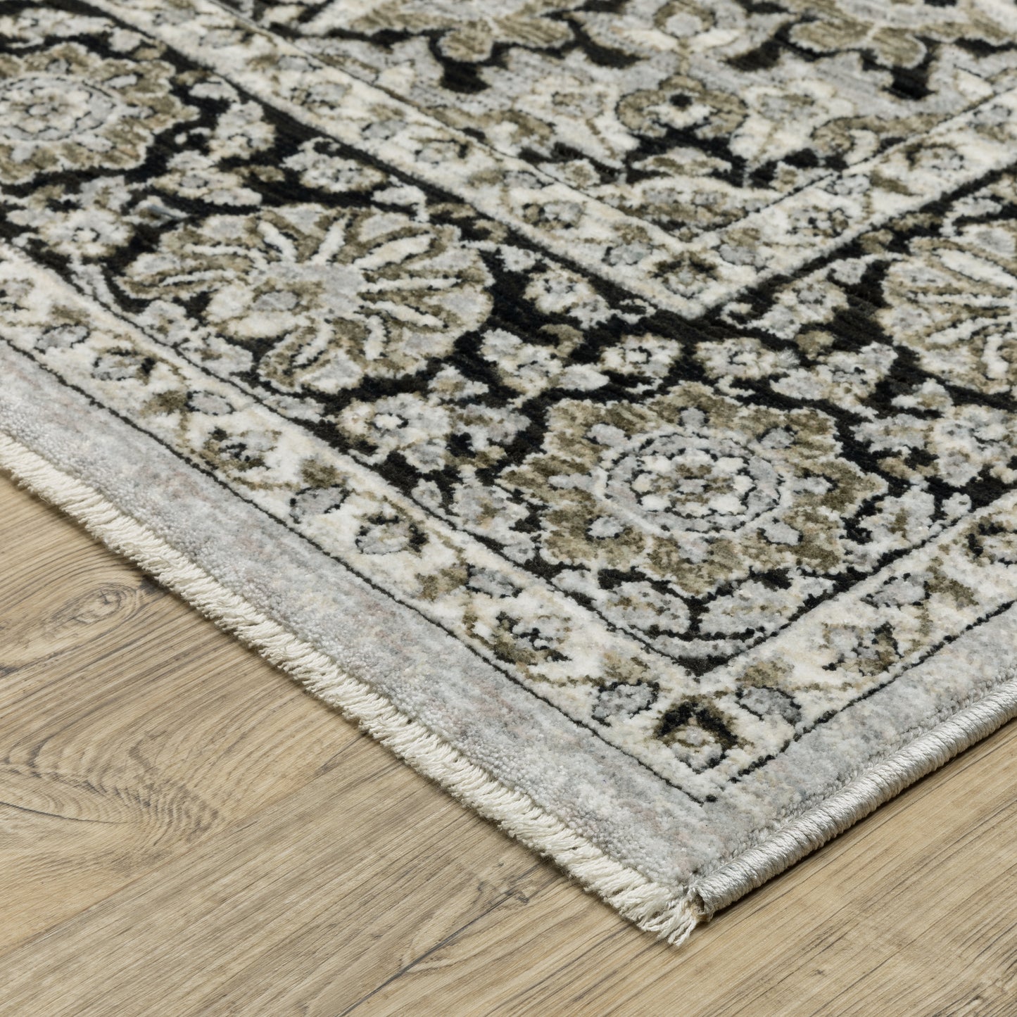 Chamberlain Medallion Grey/ Black Floral Cut Pile Rug