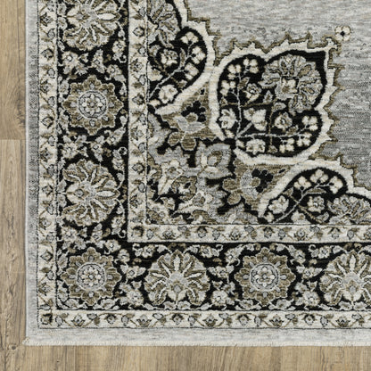 Chamberlain Medallion Grey/ Black Floral Cut Pile Rug