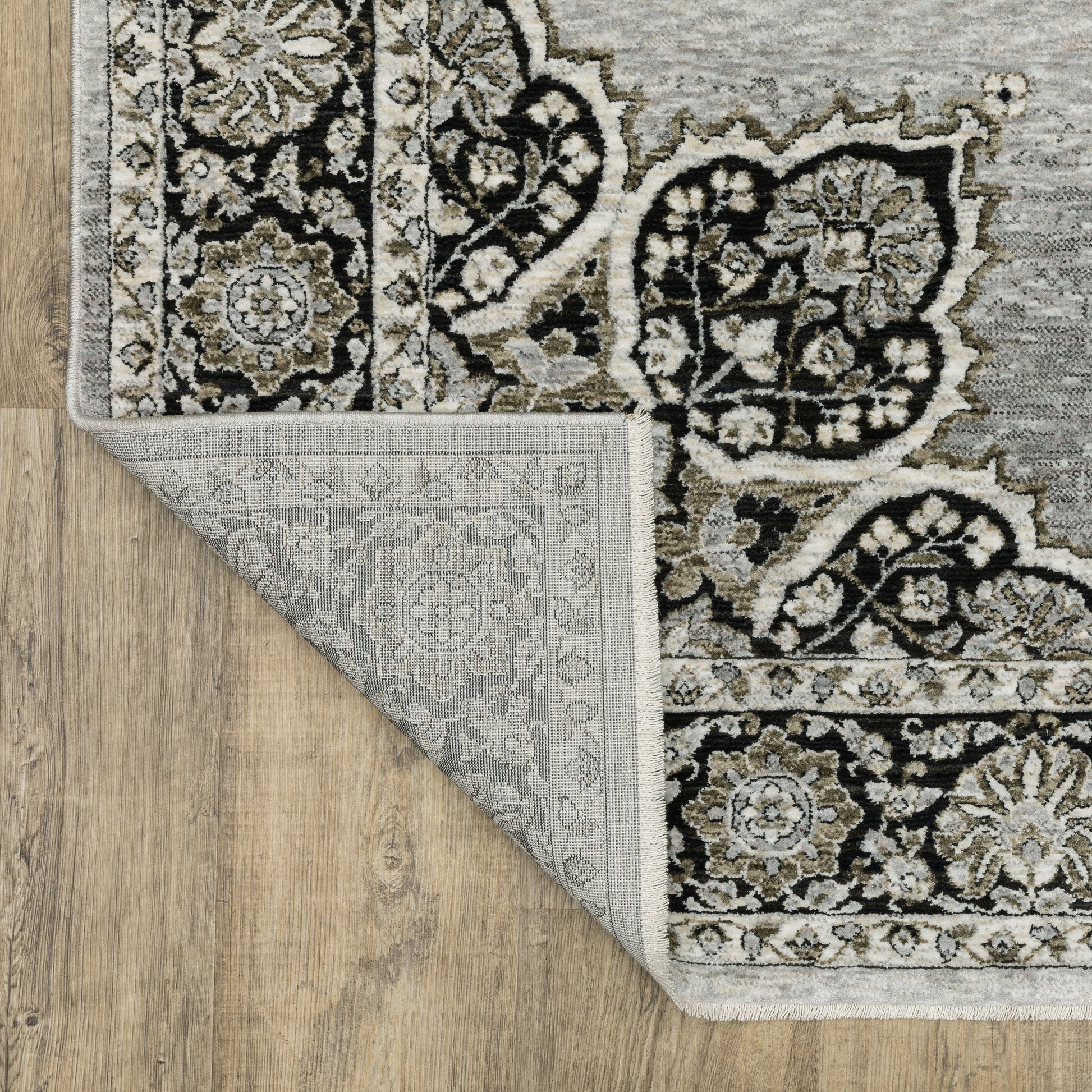 Chamberlain Medallion Grey/ Black Floral Cut Pile Rug