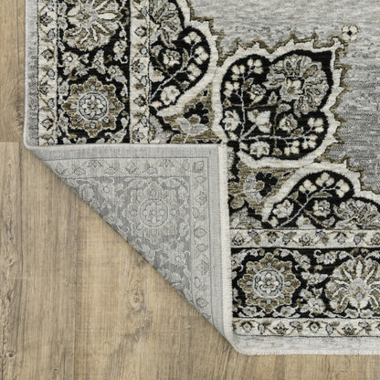 Chamberlain Medallion Grey/ Black Floral Cut Pile Rug