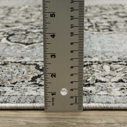 Chamberlain Medallion Grey/ Black Floral Cut Pile Rug