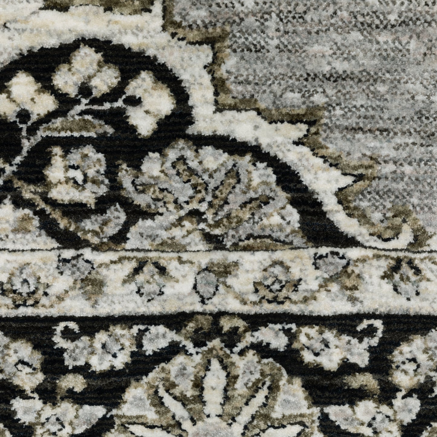 Chamberlain Medallion Grey/ Black Floral Cut Pile Rug