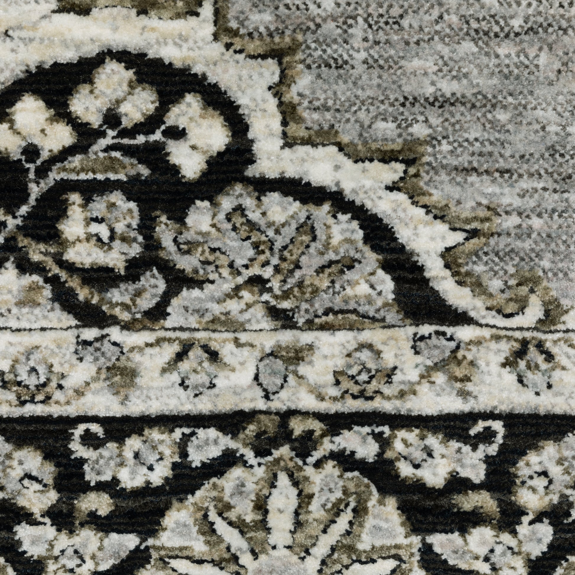Chamberlain Medallion Grey/ Black Floral Cut Pile Rug