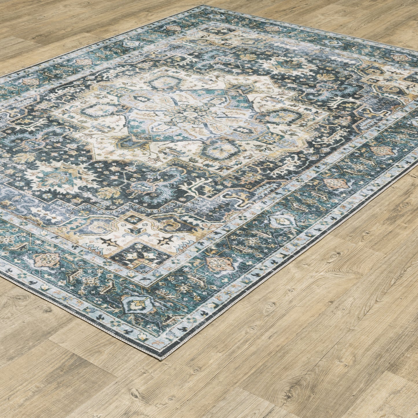 Charleston Distressed Blue/ Ivory Medallion Flat Weave Rug