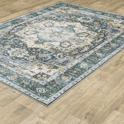 Charleston Distressed Blue/ Ivory Medallion Flat Weave Rug